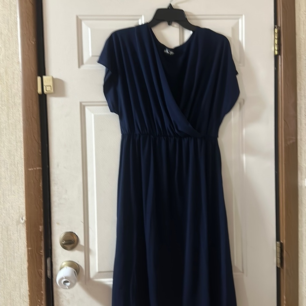 BELLA FLORE NAVY SHORT SLEEVE MATERNITY DRESS: EMPIRE WAIST:NWOT: 2X